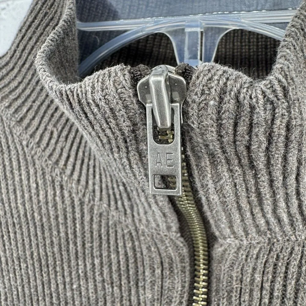 American Eagle Outfitters Sweater Men’s L Brown 1/4 Zip Stretch Slim Fit Cotton